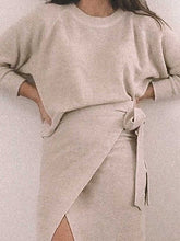 Load image into Gallery viewer, Fashion Solid Color Knitted Lace Up Casual Two-piece Suit