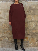 Load image into Gallery viewer, Loose Round Neck Casual Solid Color Long Sleeve Dress