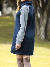 Load image into Gallery viewer, High Neck Raglan Sleeves Drawstring Sweatshirt Dress