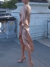 Load image into Gallery viewer, V-neck Long Sleeve Elegant Midi Dress