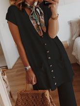 Load image into Gallery viewer, Two-piece V-neck Sleeveless Breast Button Design