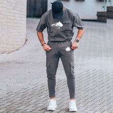Load image into Gallery viewer, Mens Dark Grey Printed Short-Sleeved T-Shirt And Pants Suit