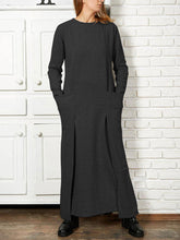 Load image into Gallery viewer, Stitching Fashion Solid Color Pocket Round Neck Dress