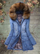 Load image into Gallery viewer, Fashionable Denim Women's Jacket with Furry Hood