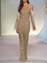 Load image into Gallery viewer, Sexy One-shoulder Long Sleeve Fringed Maxi Dress