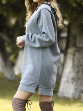 Load image into Gallery viewer, Loose Check Collar Hooded Drawstring Dress