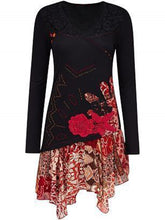 Load image into Gallery viewer, Crew Neck Printing Lace Tunic Dress