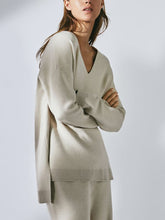 Load image into Gallery viewer, V-Neck Solid Color Irregular Hem Knitted Suit