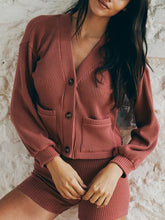 Load image into Gallery viewer, Women'S Solid Color Casual Button V-Neck Knitted Shorts Suit