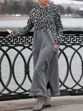 Load image into Gallery viewer, Autumn And Winter Leopard Stitching Round Neck Cotton Loose Dress