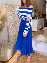 Load image into Gallery viewer, Elegant Long Sleeved Striped Top and Skirt Suit