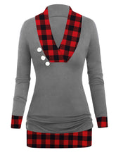 Load image into Gallery viewer, Button Stitching V-neck Fashion Casual Plaid Top