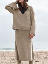 Load image into Gallery viewer, V-neck Long Sleeve Knitted Skirt Casual Suit