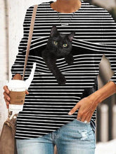 Load image into Gallery viewer, Long Sleeve Round Neck Striped T-shirt