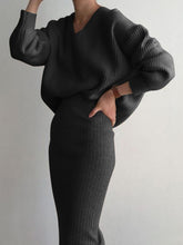 Load image into Gallery viewer, Fashion Casual Loose V-neck Long Sleeve Solid Color Two-piece Suit