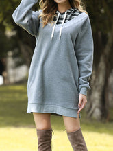 Load image into Gallery viewer, Loose Check Collar Hooded Drawstring Dress