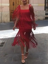 Load image into Gallery viewer, Fashion Fringed Suspender Square Neck Midi Dress