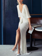 Load image into Gallery viewer, Sexy V-neck Mid-sleeved Evening Maxi Dress