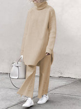 Load image into Gallery viewer, Casual High Collar Irregular Hem Tops Loose Pants Two-piece