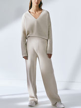 Load image into Gallery viewer, V-Neck Solid Color Irregular Hem Knitted Suit