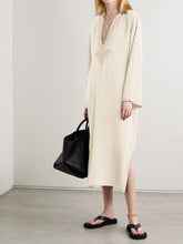 Load image into Gallery viewer, Long Sleeve V-neck Solid Color Casual Midi Dress