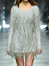 Load image into Gallery viewer, Fashion Solid Color Long Sleeve Tassel Evening Dress