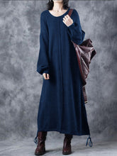 Load image into Gallery viewer, Retro Solid Color Loose V-Neck Women'S Sweater Dress