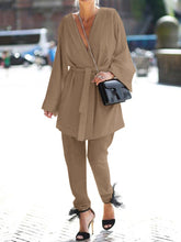 Load image into Gallery viewer, Fashion Casual Tie Solid Color V-neck Two-piece Suit