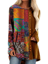 Load image into Gallery viewer, Retro Casual Loose Round Neck Floral Color Block Top