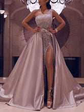 Load image into Gallery viewer, One-shoulder Sequined Mopping Skirt Evening Dress
