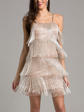 Load image into Gallery viewer, Sexy Suspender Fringed Mini Evening Dress
