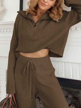 Load image into Gallery viewer, Zip-neck Pit Strip Knitted Top Trousers Two-piece
