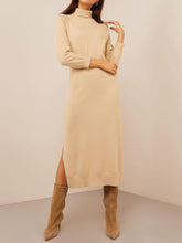 Load image into Gallery viewer, Casual Solid Color High Neck Knitted Split Dress