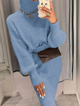 Load image into Gallery viewer, Fashion High Neck Long Sleeve Solid Color Two-piece Suit
