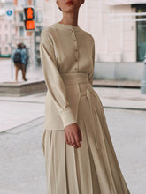 Load image into Gallery viewer, Women's Round Neck Pullover Pleated Skirt Solid Color Two-piece Suit