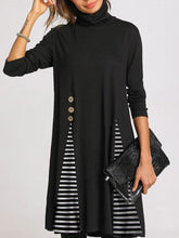 Load image into Gallery viewer, Turtleneck Solid Color Stripe Stitching Casual Dress