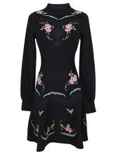 Load image into Gallery viewer, Half High Collar Printed Lantern Sleeves Dress