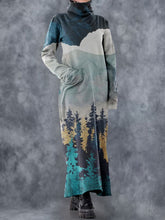 Load image into Gallery viewer, Pine Forest Turtleneck Long Casual Dress with Pockets