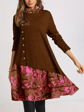 Load image into Gallery viewer, High Neck Stitching Long Sleeve Loose Button Casual Dress