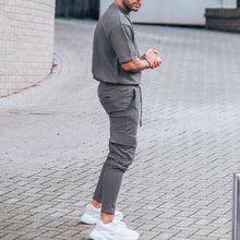 Load image into Gallery viewer, Mens Dark Grey Printed Short-Sleeved T-Shirt And Pants Suit