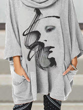 Load image into Gallery viewer, Casual Turtleneck Mid-length Sleeve Face Print Shirts Tops
