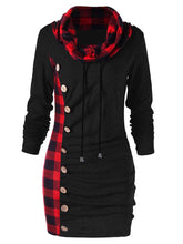 Load image into Gallery viewer, Casual Plaid High Neck Mid-Length Hoodie