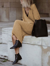 Load image into Gallery viewer, Pure Color Casual V-Neck Knitted Maxi Dress