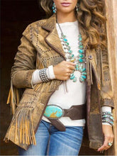Load image into Gallery viewer, Retro Lapel Long Sleeve Slim Fringed Jacket