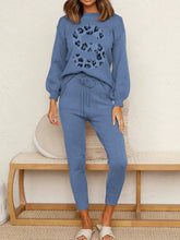 Load image into Gallery viewer, Letter Printed Round Neck Knitted Two-piece Pants Suit