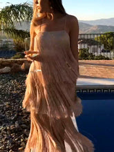 Load image into Gallery viewer, Fashion Sexy Suspender Fringed Midi Dress