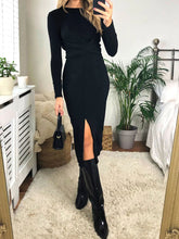 Load image into Gallery viewer, Knitted Long Sleeve Wrap Midi Dress