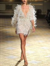 Load image into Gallery viewer, Sexy V-neck Feather Mini Dress