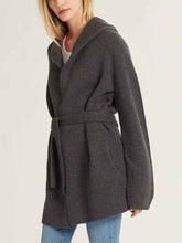 Load image into Gallery viewer, Solid Color Knit Hooded Cardigan with Waist Belt