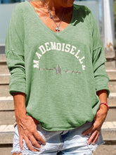 Load image into Gallery viewer, Casual Loose V-neck Solid Color Printing Long-sleeved Top